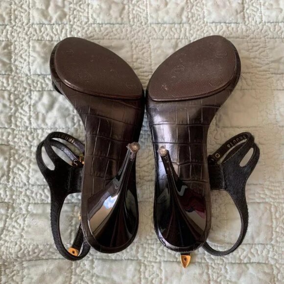 READ DESCR Louis Vuitton Black Tupelo Sandals Calf Leather w/ Box Size 34.5 Rubb - Picture 7 of 10